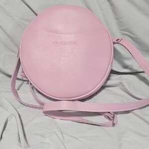 Portland Leather Pink Round Crossbody Bag In Large Size